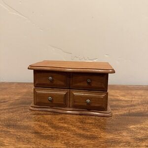 Vintage Avon 1978 Wooden Dresser Top Jewelry Box Drawer Hinged Lid Gold Interior